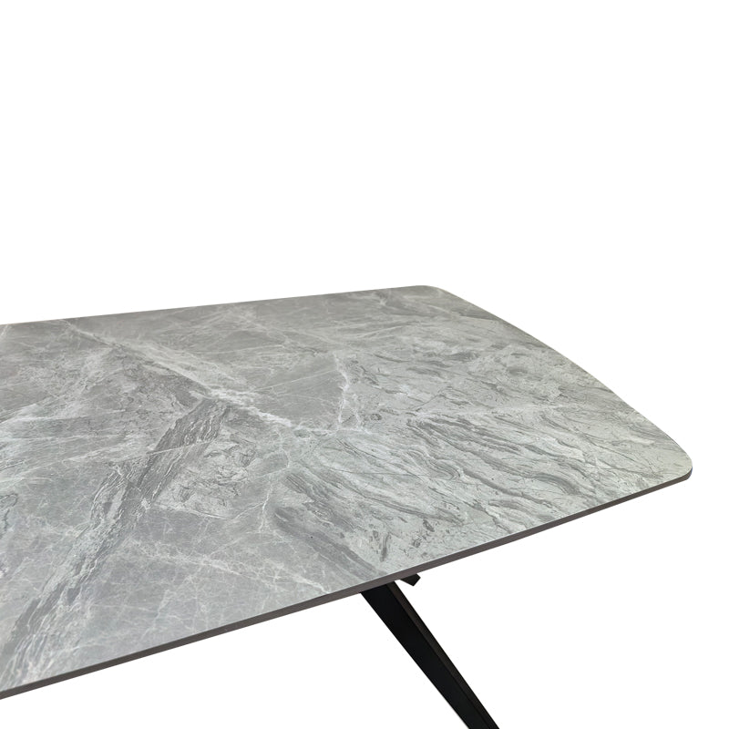 Τραπέζι Ezali Sintered Stone Γκρι Όψη Μαρμάρου με Μαύρο Μεταλλικό Πόδι 180x90x75