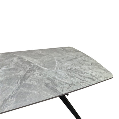 Τραπέζι Ezali Sintered Stone Γκρι Όψη Μαρμάρου με Μαύρο Μεταλλικό Πόδι 180x90x75