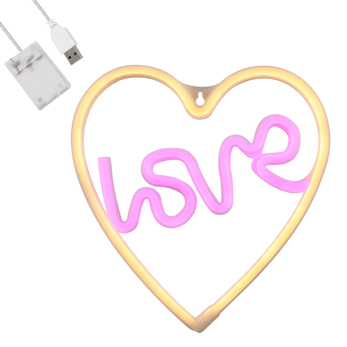 78591 Φωτιστικό Ταμπέλα Φωτεινή Επιγραφή NEON LED Σήμανσης LOVE & HEART 5W με Καλώδιο Τροφοδοσίας USB - Μπαταρίας 3xAAA (Δεν Περιλαμβάνονται) - Ροζ & Θερμό Λευκό 2700K