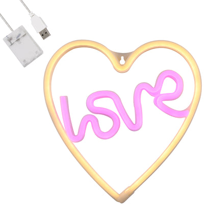 78591 Φωτιστικό Ταμπέλα Φωτεινή Επιγραφή NEON LED Σήμανσης LOVE & HEART 5W με Καλώδιο Τροφοδοσίας USB - Μπαταρίας 3xAAA (Δεν Περιλαμβάνονται) - Ροζ & Θερμό Λευκό 2700K