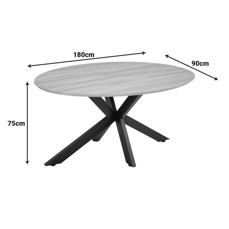 Table Makrey Sonoma MDF - Black Metal Legs 180x90x75