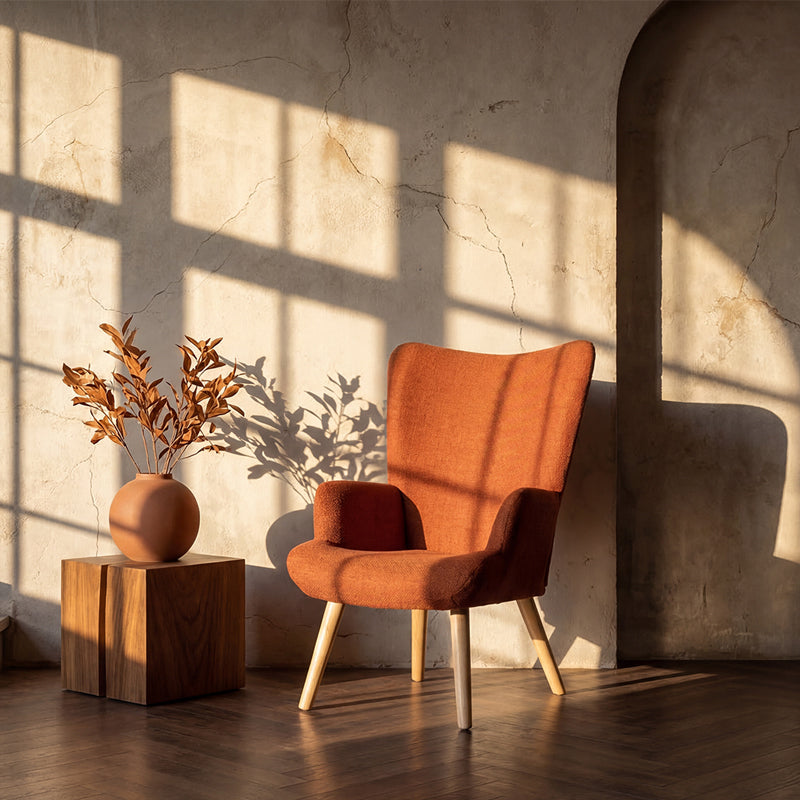 Armchair-Bergere Gerlina Terracotta Fabric with Natural Wood Legs 71x64x94