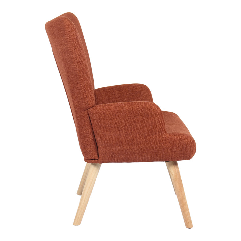 Armchair-Bergere Gerlina Terracotta Fabric with Natural Wood Legs 71x64x94