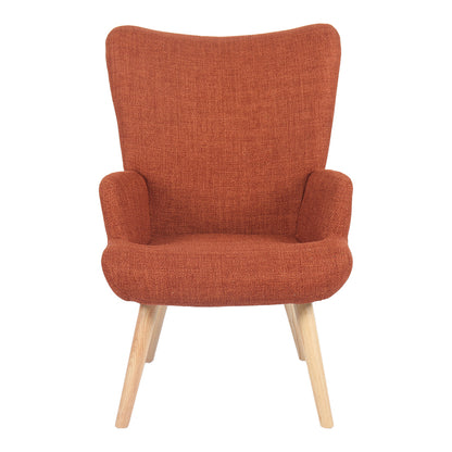 Armchair-Bergere Gerlina Terracotta Fabric with Natural Wood Legs 71x64x94