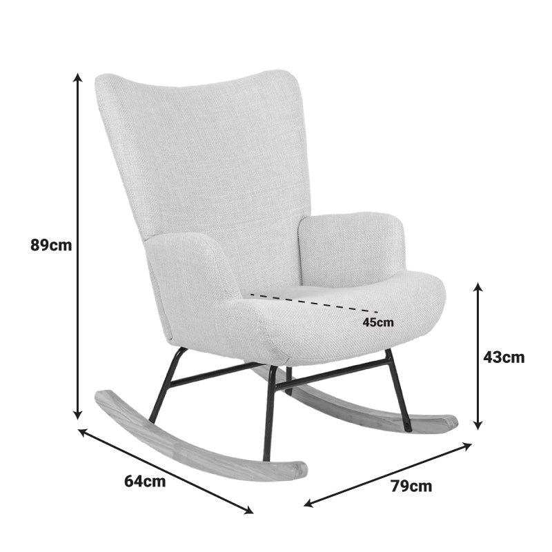 Jianna Rocking Armchair Cream Fabric with Natural Tone Legs 79x64x89
