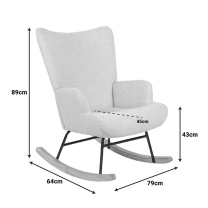 Jianna Rocking Armchair Light Grey Fabric with Natural Wood Legs 79x64x89