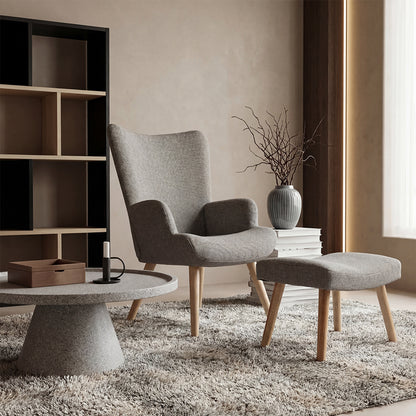 Gerlina Armchair-Bergere with Ottoman Light Grey Fabric with Natural Wood Legs 71x64x94