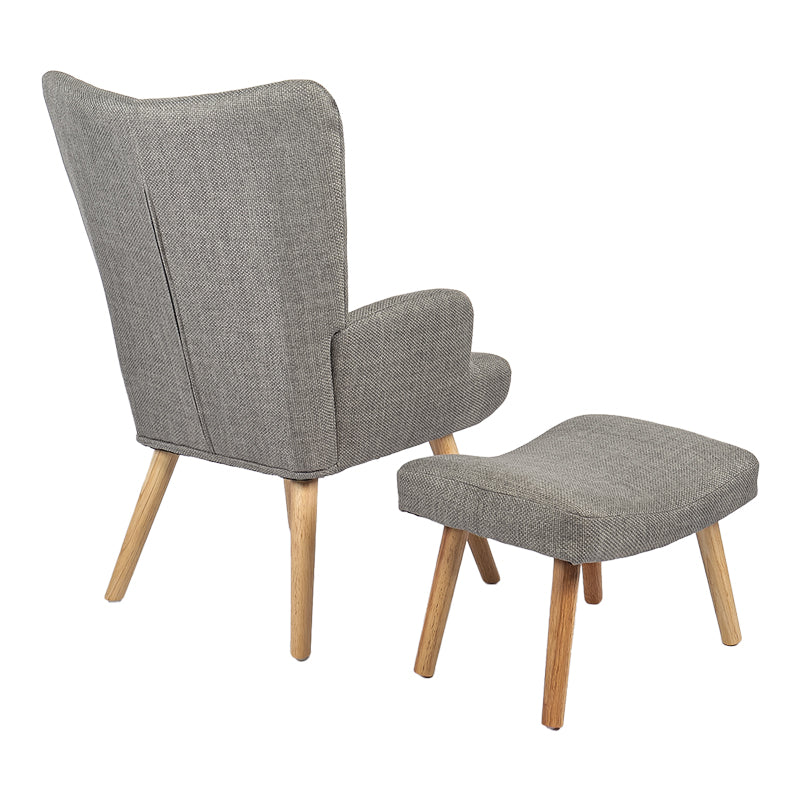Gerlina Armchair-Bergere with Ottoman Light Grey Fabric with Natural Wood Legs 71x64x94