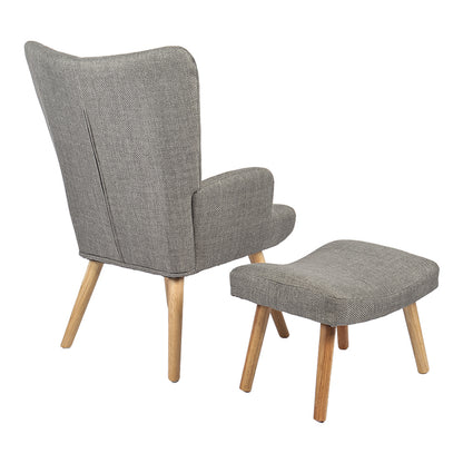 Gerlina Armchair-Bergere with Ottoman Light Grey Fabric with Natural Wood Legs 71x64x94