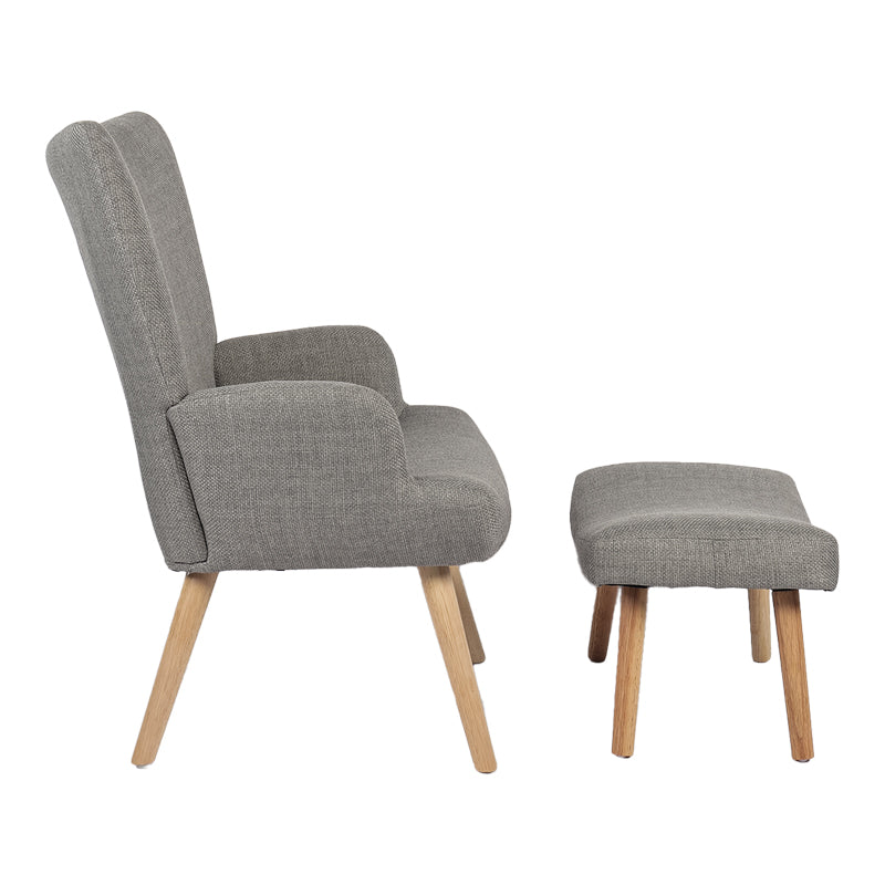 Gerlina Armchair-Bergere with Ottoman Light Grey Fabric with Natural Wood Legs 71x64x94
