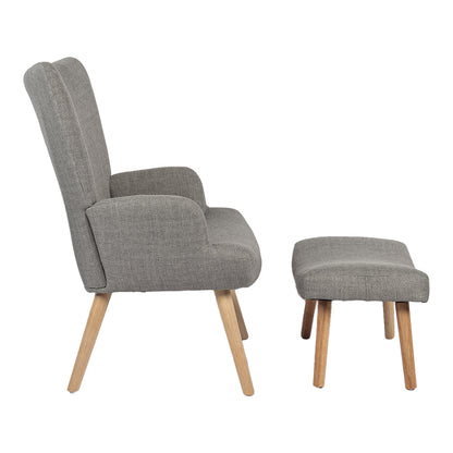 Gerlina Armchair-Bergere with Ottoman Light Grey Fabric with Natural Wood Legs 71x64x94