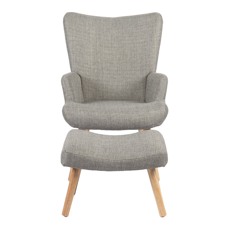 Gerlina Armchair-Bergere with Ottoman Light Grey Fabric with Natural Wood Legs 71x64x94