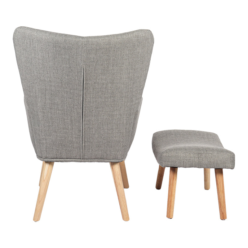 Gerlina Armchair-Bergere with Ottoman Light Grey Fabric with Natural Wood Legs 71x64x94