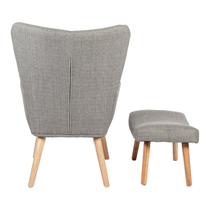 Gerlina Armchair-Bergere with Ottoman Light Grey Fabric with Natural Wood Legs 71x64x94