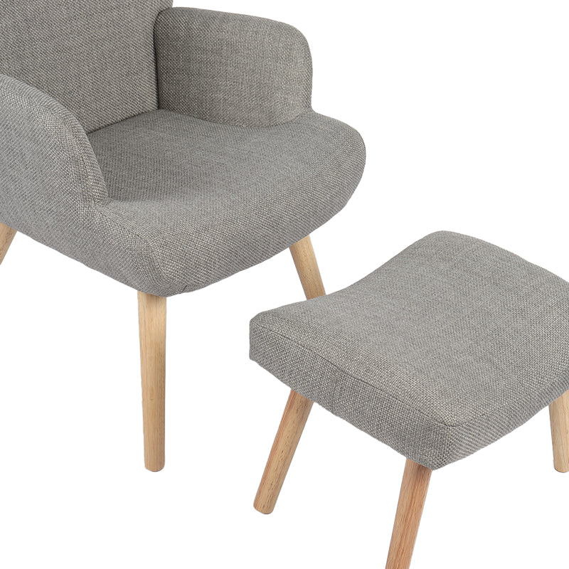 Gerlina Armchair-Bergere with Ottoman Light Grey Fabric with Natural Wood Legs 71x64x94