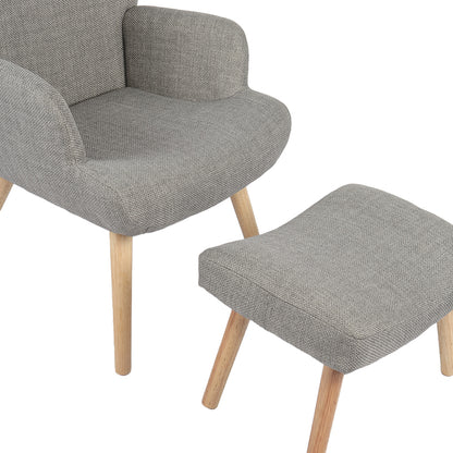 Gerlina Armchair-Bergere with Ottoman Light Grey Fabric with Natural Wood Legs 71x64x94