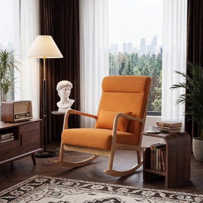 Rocking Armchair Edeldy Orange Fabric with Natural Wood Legs 102x66x99