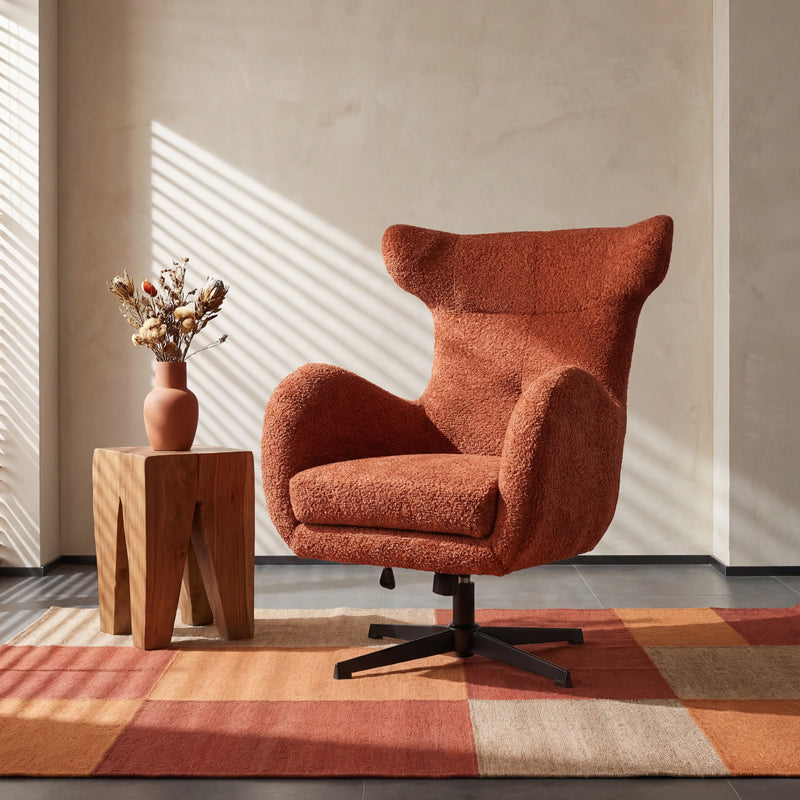 Swivel Armchair Zefrina Terracotta Fabric with Black Base 77x82x100-107