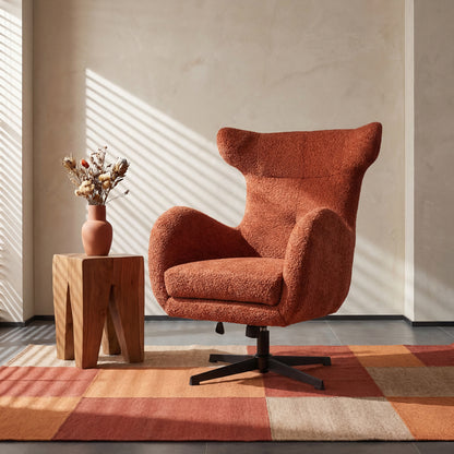 Swivel Armchair Zefrina Terracotta Fabric with Black Base 77x82x100-107