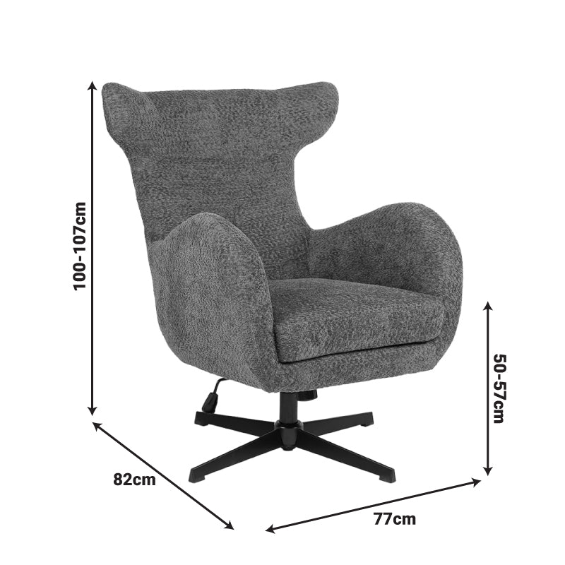 Swivel Armchair Zefrina Terracotta Fabric with Black Base 77x82x100-107