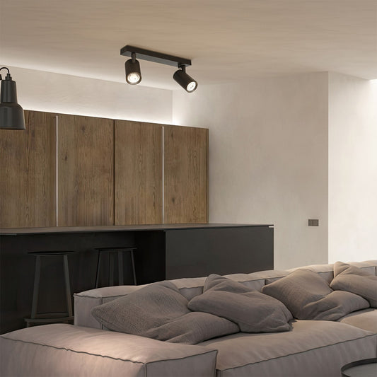 SPOTA KLV-101-0136 Κινούμενο Φωτιστικό Σποτ Οροφής για 2 Λάμπες MR16 με Ντουί GU10 AC 220-240V IP20 - Μαύρο Ματ - Μ30 x Π6 x Υ14.5