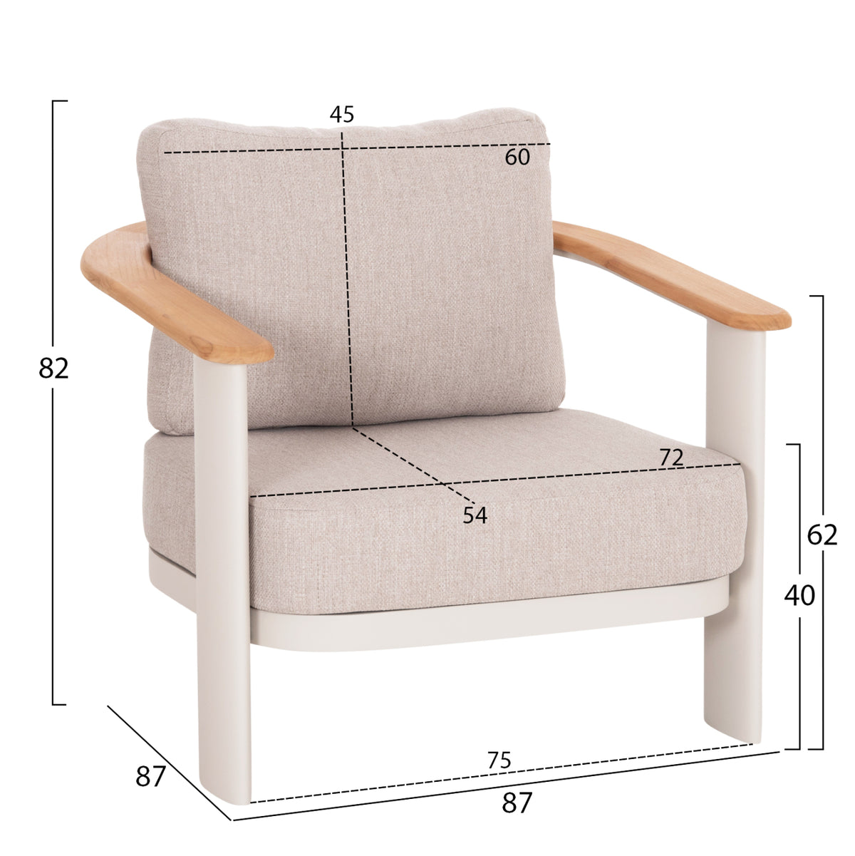 4-PIECE OUTDOOR LOUNGE SET ROMAN CREAM ALUMINUM BEIGE OLEFIN FABRIC TEAK WOOD