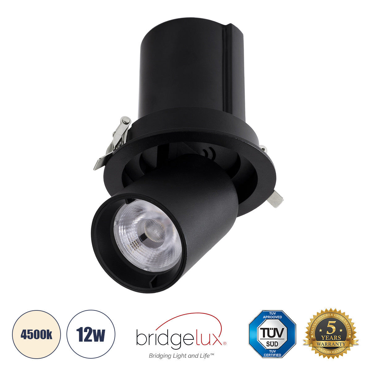 VIRGO-M 60308 Χωνευτό LED Spot Downlight TrimLess Φ11cm 12W 1560lm 36° AC 220-240V IP20 Φ11cm x Υ11.5cm - Στρόγγυλο - Μαύρο - Φυσικό Λευκό 4500K - Bridgelux COB