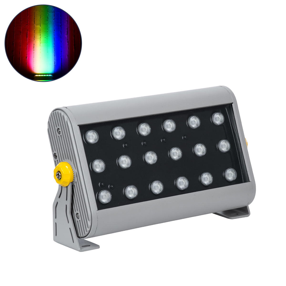 FLOOD-HENA 90642 Προβολέας Wall Washer για Φωτισμό Κτιρίων LED 36W 3600lm 30° DC 24V Αδιάβροχο IP65 Μ30 x Π6 x Υ17cm Πολύχρωμο RGB DMX512 - Ασημί