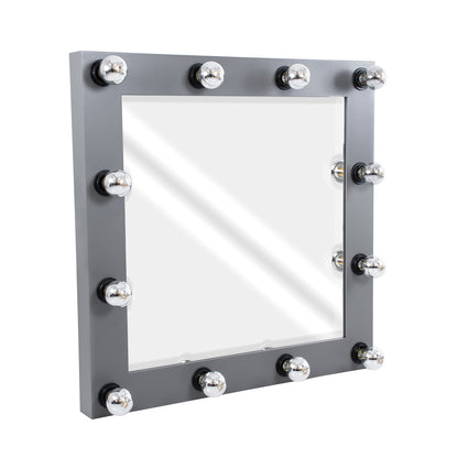 MAKEUP MIRROR-80x80-6 Μοντέρνος Καθρέπτης Μακιγιάζ με Πλαίσιο Φυσικού Ξύλου με Διακόπτη On/Off 12 x E27 AC220-240V - Μ80 x Π7 x Υ80cm - Γκρι Ανθρακί