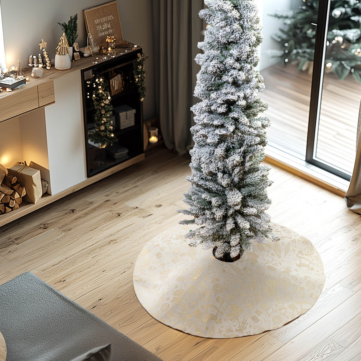 Ποδιά Δέντρου Ζακάρ Καρυοθραύστης με Χρυσό Λούρεξ 90εκ