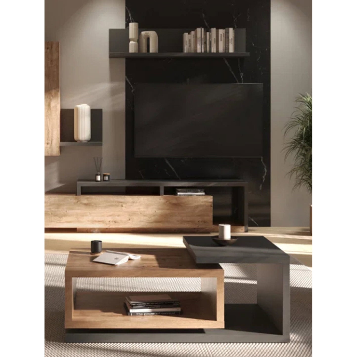 Τραπεζάκι Σαλονιού Bron Plus Φυσικό - Ανθρακί 120x60x40