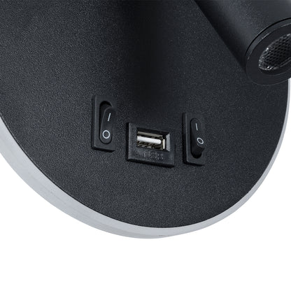 LADY-R 60938 Μοντέρνο Φωτιστικό Τοίχου - Απλίκα Ξενοδοχείου Reading Light με Φορτιστή USB 3A LED 6W 600lm 36° & 360° AC 220-240V IP20 Φυσικό Λευκό 4500K - Bridgelux COB Chip & TÜV SÜD Driver - Μαύρο Ματ - Μ15 x Π15 x Υ7