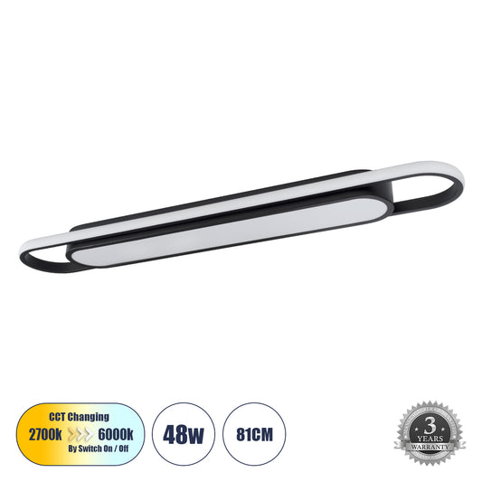 IGOR 61218 Φωτιστικό Οροφής Linear Design LED CCT 48W 5760lm 210° AC 220-240V - Εναλλαγή Φωτισμού μέσω Διακόπτη On/Off All In One Ψυχρό 6000k+Φυσικό 4500k+Θερμό 2700k Μ81 x Π13 x Υ4.5cm - Μαύρο