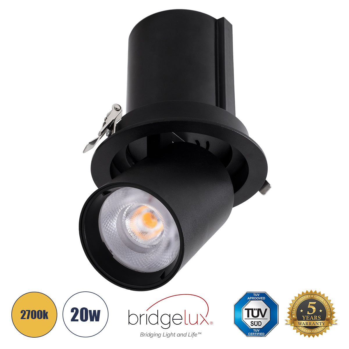VIRGO-B 60313 Χωνευτό LED Spot Downlight TrimLess Φ13.5cm 20W 2500lm 36° AC 220-240V IP20 Φ13.5cm x Υ14cm - Στρόγγυλο - Μαύρο - Θερμό Λευκό 2700K - Bridgelux COB