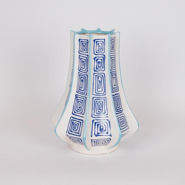 ΒΑΖΟ ΚΕΡΑΜΙΚΟ ΑΣΠΡΟ-ΜΠΛΕ ΜΕ ΓΑΛΑΖΙΕΣ ΓΡΑΜΜΕΣ 23.5x23.5x33.5