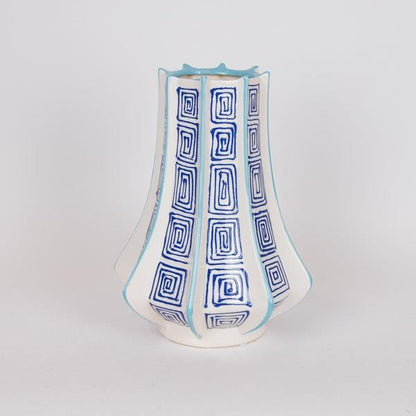 ΒΑΖΟ ΚΕΡΑΜΙΚΟ ΑΣΠΡΟ-ΜΠΛΕ ΜΕ ΓΑΛΑΖΙΕΣ ΓΡΑΜΜΕΣ 23.5x23.5x33.5