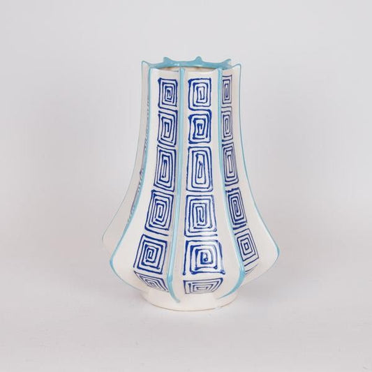 ΒΑΖΟ ΚΕΡΑΜΙΚΟ ΑΣΠΡΟ-ΜΠΛΕ ΜΕ ΓΑΛΑΖΙΕΣ ΓΡΑΜΜΕΣ 23.5x23.5x33.5