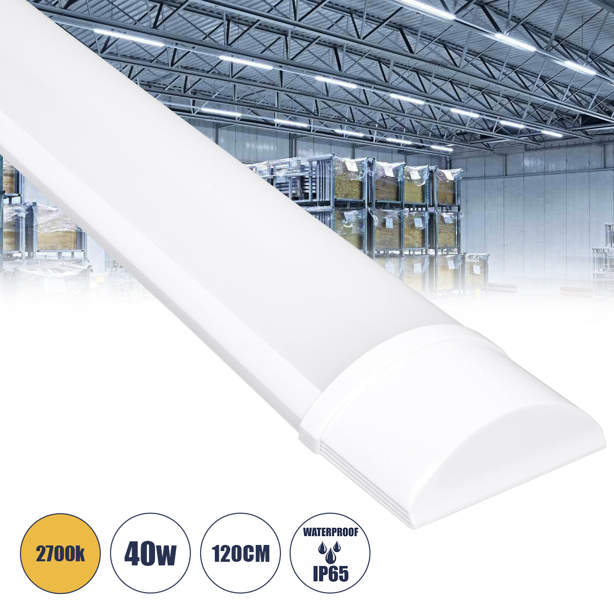 60160 LED Γραμμικό Βιομηχανικό Φωτιστικό Tri-Proof 120cm 40W 3648lm 120° AC 220-240V Αδιάβροχο IP65 Μ120 x Π7.5 x Υ2.5cm Θερμό Λευκό 2700K