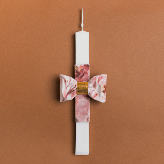 Λαμπάδα 33εκ Φλοράλ Φιόγκος Βελούδο Ροζ σε Συσκευασία Δώρου