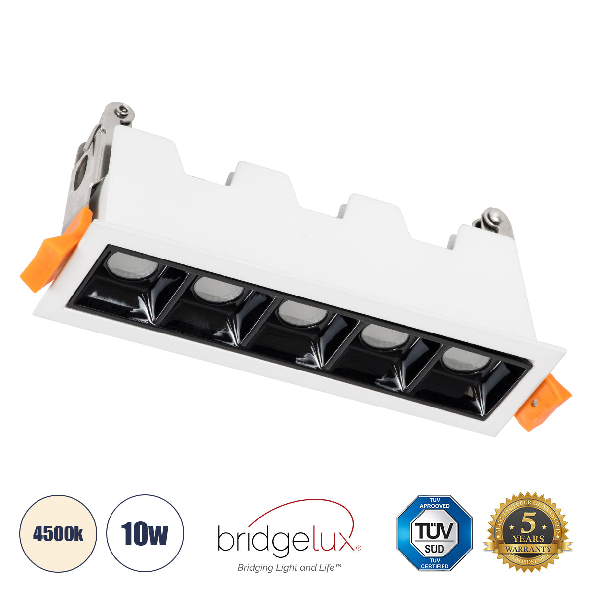 LUMINAR SUPERIOR 60318 Χωνευτό LED Spot Downlight TrimLess 10W 1400lm 36° AC 220-240V IP20 Μ14.8 x Π4.3 x Υ4.5cm - Λευκό με Μαύρο Κάτοπτρο - Φυσικό Λευκό 4500K - Bridgelux High Lumen Chip Gen2 - TÜV Certified Driver