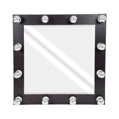 MAKEUP MIRROR-80x80-2 Μοντέρνος Καθρέπτης Μακιγιάζ με Πλαίσιο Φυσικού Ξύλου με Διακόπτη On/Off 12 x E27 AC220-240V - Μ80 x Π7 x Υ80cm - Καφέ Wenge