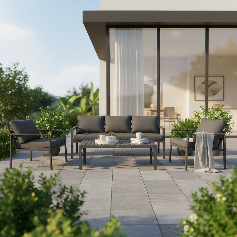 Σαλόνι Gardenly Ι Σετ 4 Τμχ Αλουμίνιο σε Ανθρακί Απόχρωση με Ανθρακί Μαξιλάρια