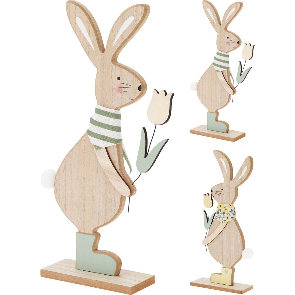 Κουνελάκι με Λουλούδι από Ξύλο 12x31εκ 2 Σχδ