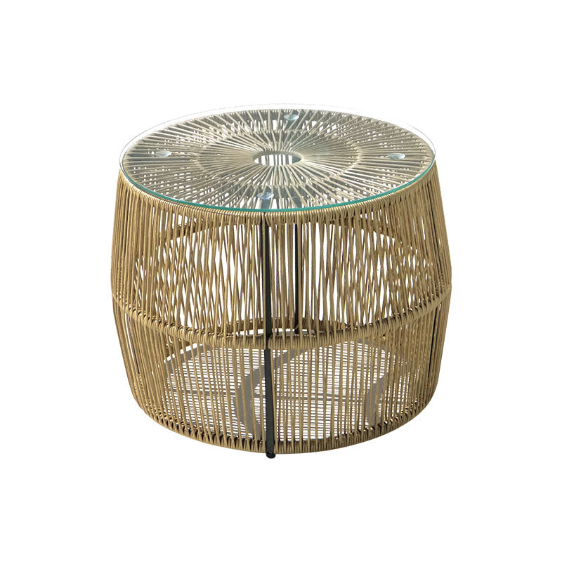 Τραπέζι Adela PE Wicker-Γυαλί σε Φυσική Απόχρωση Φ47x38