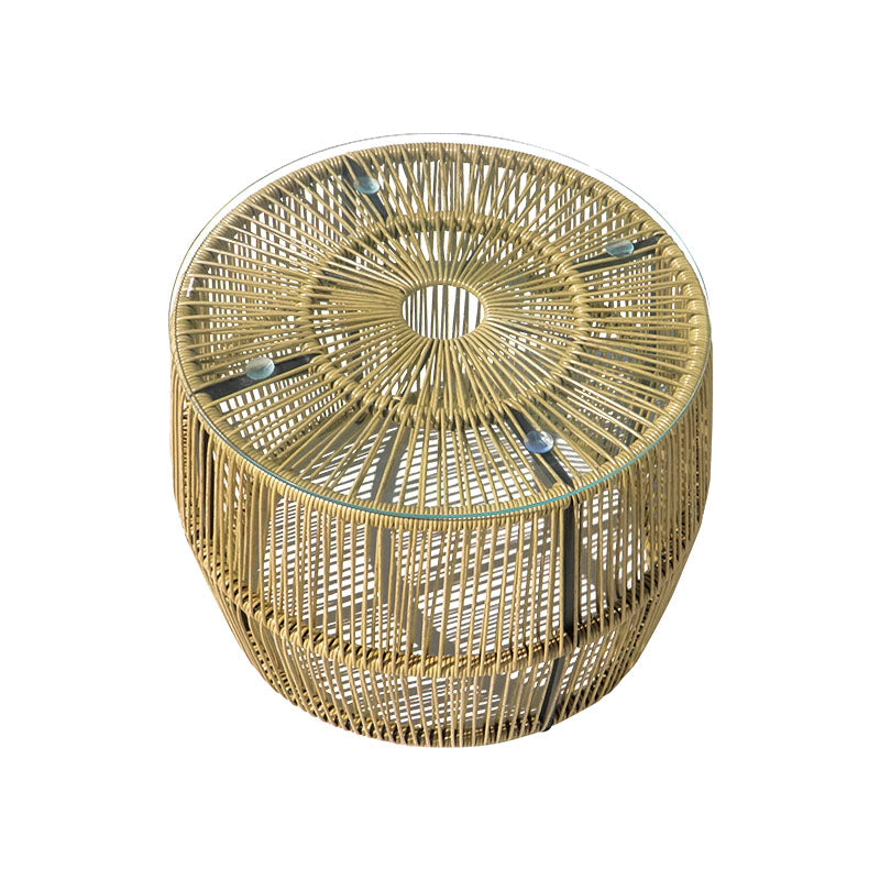 Τραπέζι Adela PE Wicker-Γυαλί σε Φυσική Απόχρωση Φ47x38