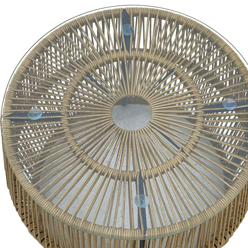 Τραπέζι Adela PE Wicker-Γυαλί σε Φυσική Απόχρωση Φ47x38