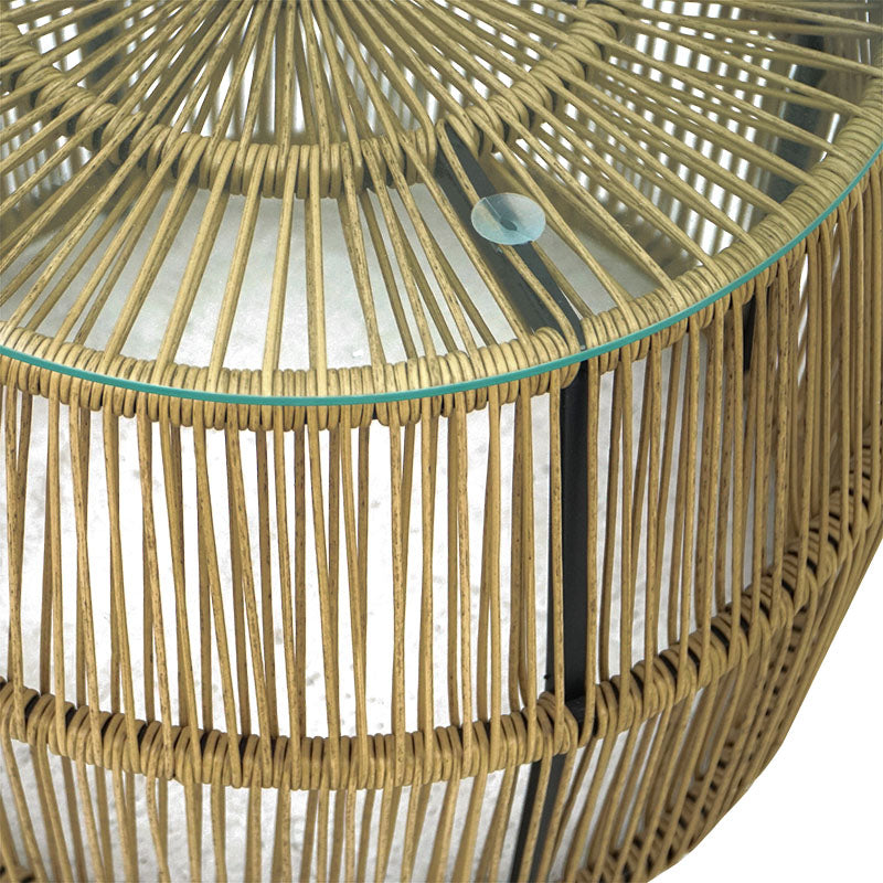 Τραπέζι Adela PE Wicker-Γυαλί σε Φυσική Απόχρωση Φ47x38