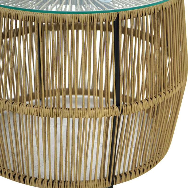 Τραπέζι Adela PE Wicker-Γυαλί σε Φυσική Απόχρωση Φ47x38
