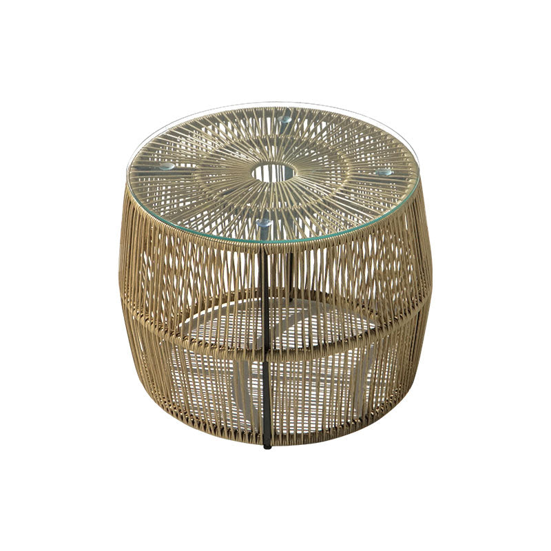 Τραπέζι Adela PE Wicker-Γυαλί σε Φυσική Απόχρωση Φ47x38