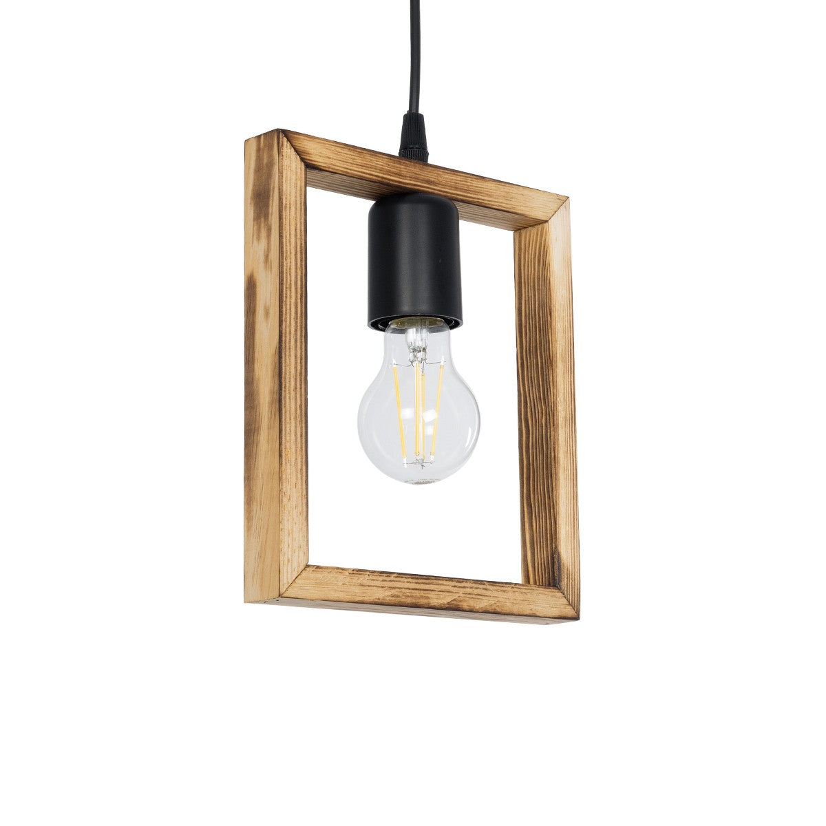 EDISON 203-0020 Vintage Κρεμαστό Φωτιστικό Ανάρτηση Μονόφωτο 1 x E27 IP20 Μπεζ Ξύλο - Μ18.5 x Π18.5 x Υ66cm